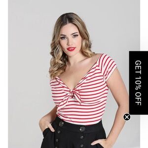 Hell Bunny Red and White Striped Short Sleeve Top